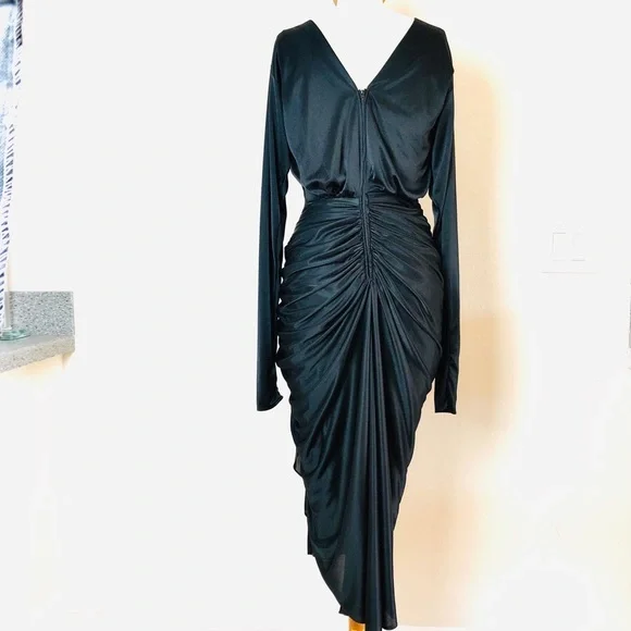 NIGHT MOVES rushed black vintage cocktail elegant Dress S - Picture 6 of 10